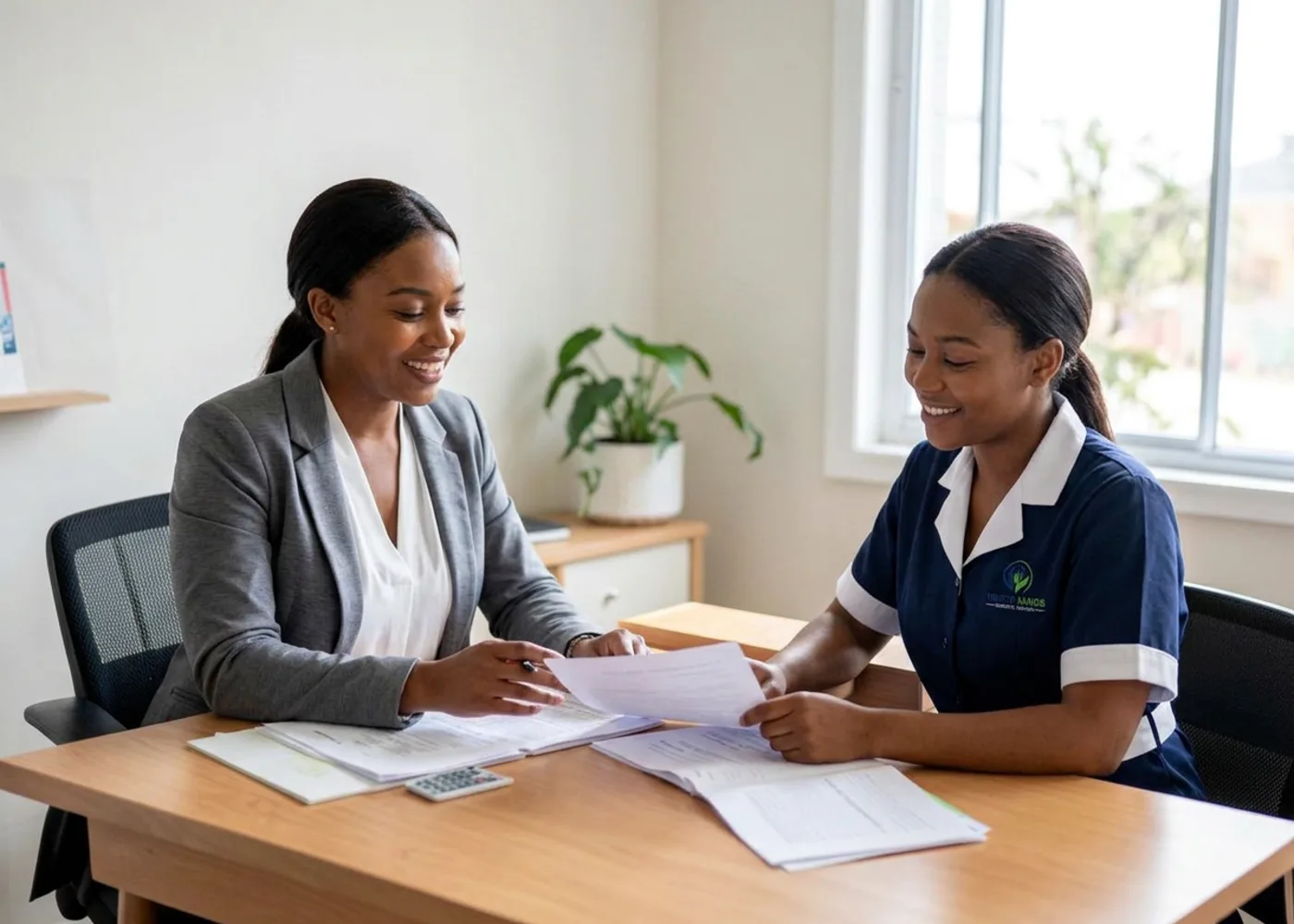 Black South African Trusty Hands consultant interviewing a domestic worker candidate